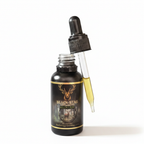 Black Stag Hunter Beard Oil with dropper on white background