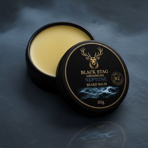 Neptune Beard Balm on dark slate with sea mist